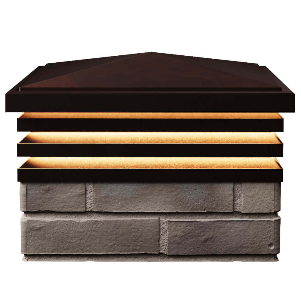 Колпак Zking Бона ХайТек Коричневый на столб 1.5х1.5 кирпича (385х385мм) с подсветкой в Коломне фото